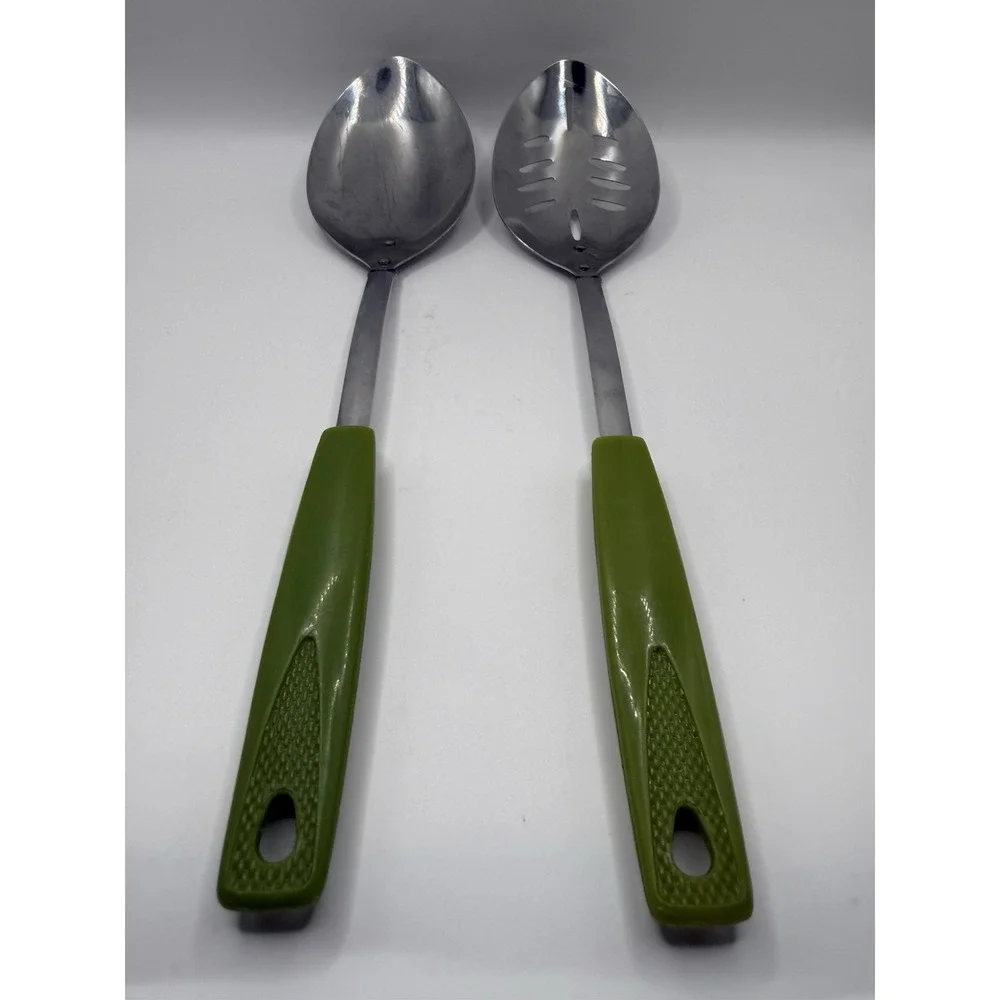 Vintage 1970's Japan Spoon Set Avocado Green Handles